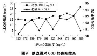 納濾膜，廢水滲透液，COD，去除效果